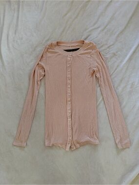 Enza Costa Lightweight Button-Front Long Sleeve Top - Blush Pink